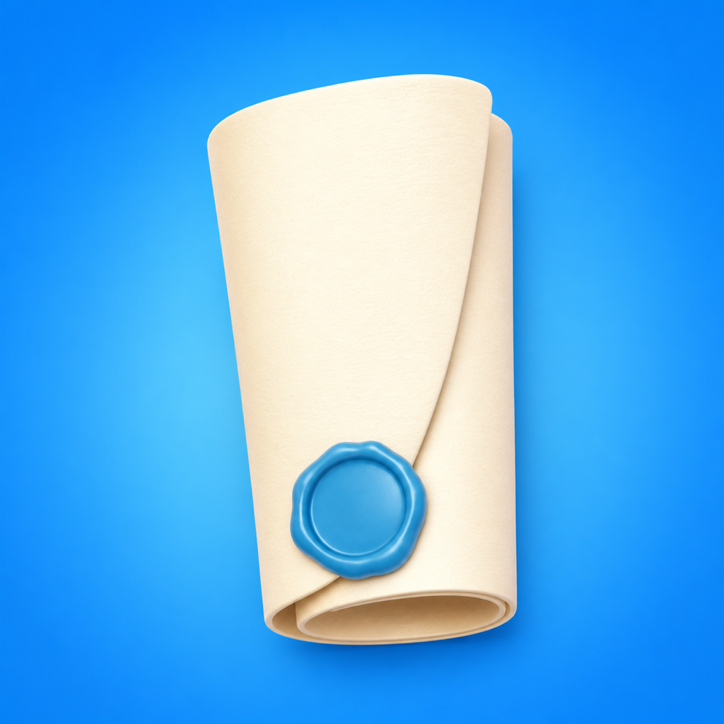Heaven Mail icon showing a folded ivory note with a blue seal on a summer-sky blue field